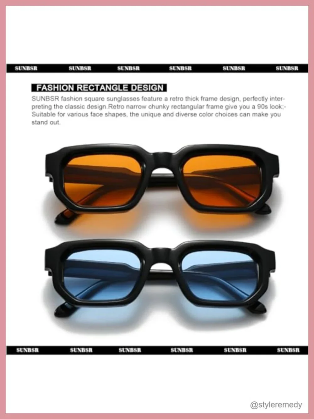 Retro Rectangle Sunglasses - Square Thick Frame UV400 90s Vintage Shades